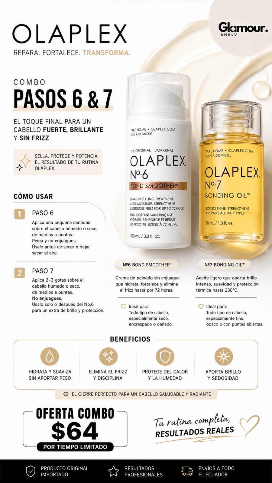 Combo OLAPLEX Nº6 + Nº7 — Brillo + control del frizz